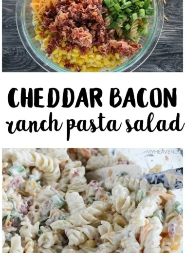 Cheddar Bacon Ranch Pasta Salad with fresh ingredients and creamy dressing