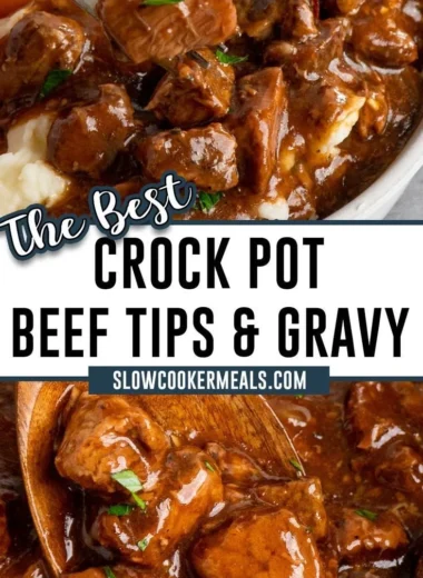 Delicious Crock Pot beef tips served with savory gravy