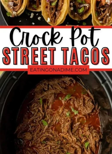 Delicious Crock Pot street tacos served with fresh toppings.