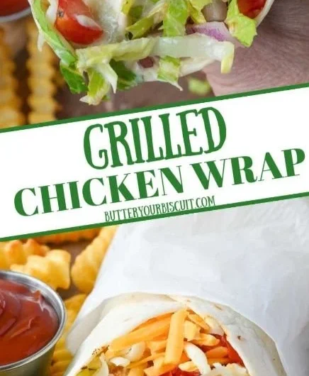 Delicious grilled chicken wrap with chipotle mayo and fresh ingredients