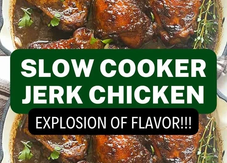 Delicious jerk chicken cooked in a crockpot with vibrant spices
