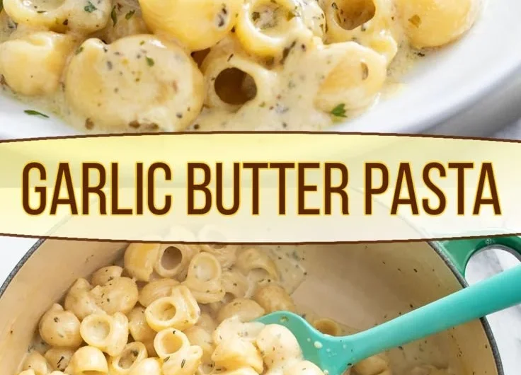 Delicious one pot garlic butter pasta garnished with herbs