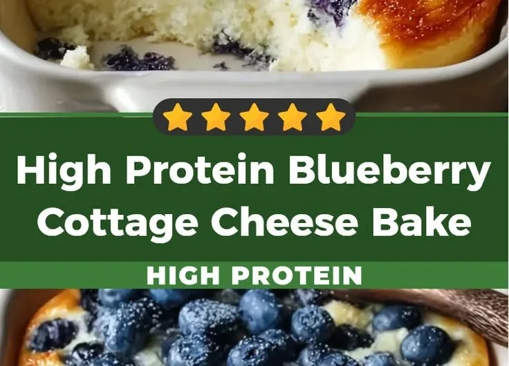 Protein-powered blueberry cottage cheese breakfast bake served in a dish.