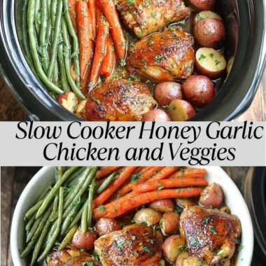 Slow Cooker Honey Garlic Chicken with fresh vegetables in a flavorful sauce