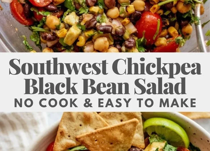 Southwest Chickpea Black Bean Salad with vibrant ingredients in a bowl
