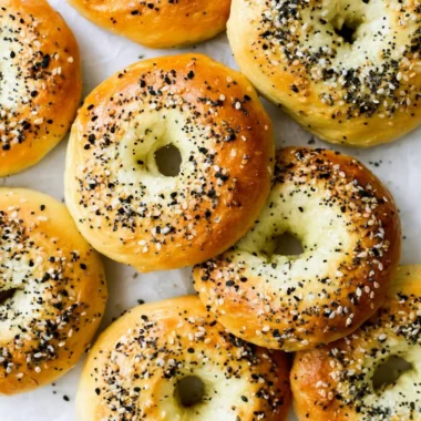 Homemade Air Fryer Bagels ready to be enjoyed with toppings.