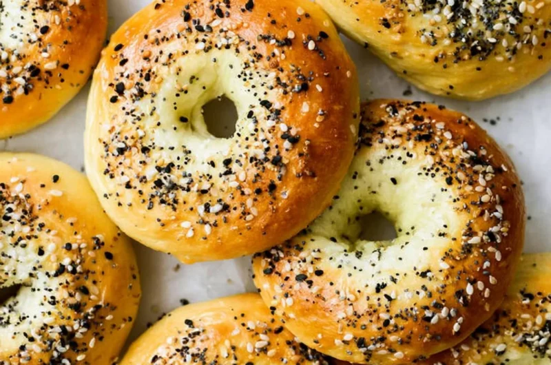 Homemade Air Fryer Bagels ready to be enjoyed with toppings.