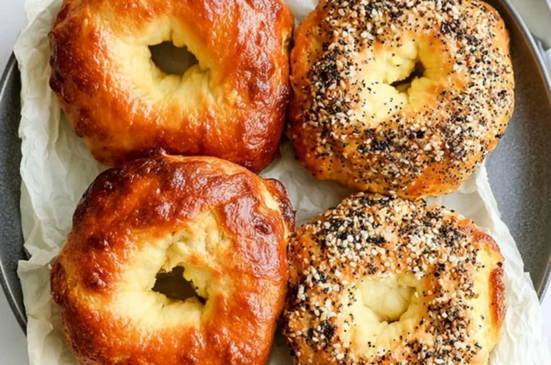 Homemade Air Fryer Protein Bagels served on a plate
