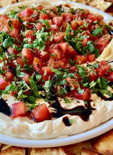 Delicious bruschetta dip served with crusty bread for dipping