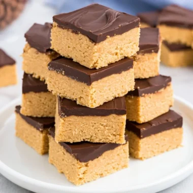 Delicious homemade Chocolate Peanut Butter Squares served on a plate