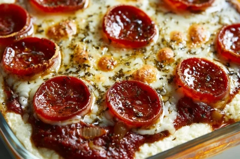 Cottage cheese pizza bowl topped with fresh vegetables and herbs