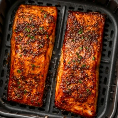Deliciously cooked air fryer salmon with herbs and spices