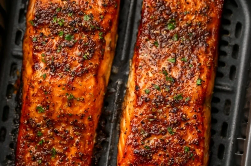 Deliciously cooked air fryer salmon with herbs and spices