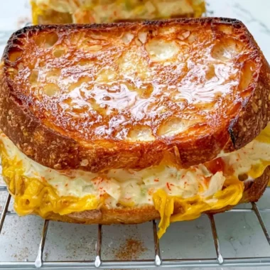 Delicious easy crab melts with Old Bay seasoning on toasted baguette slices