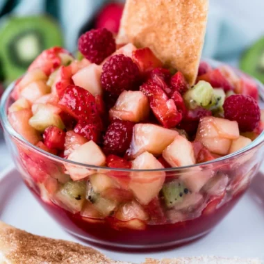 Fresh fruit salsa served with crispy cinnamon sugar tortilla chips