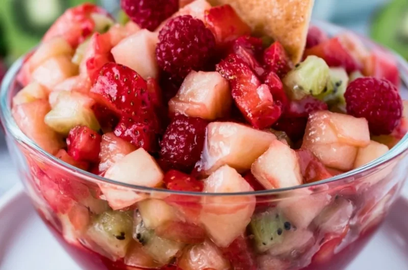 Fresh fruit salsa served with crispy cinnamon sugar tortilla chips