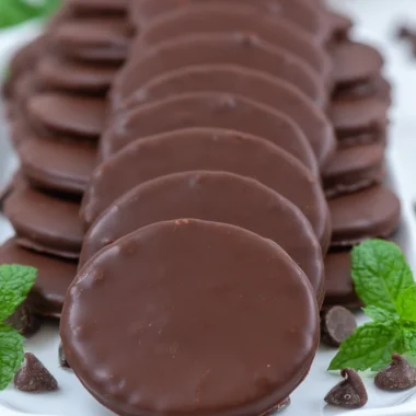Delicious homemade Thin Mints Girl Scouts cookies on a plate.