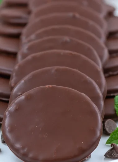 Delicious homemade Thin Mints Girl Scouts cookies on a plate.