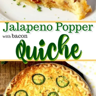 Delicious jalapeno popper quiche served warm on a plate