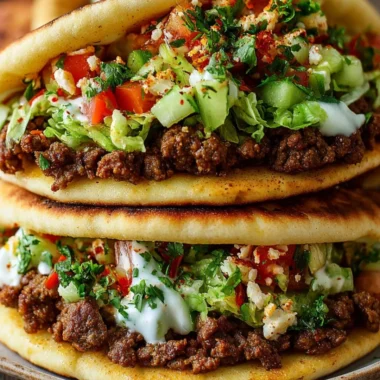 Mediterranean Ground Beef Pita Pockets served on a plate