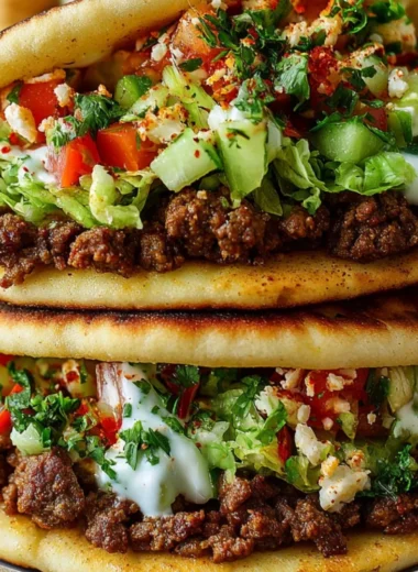 Mediterranean Ground Beef Pita Pockets served on a plate