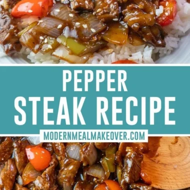 Delicious homemade pepper steak served on a plate