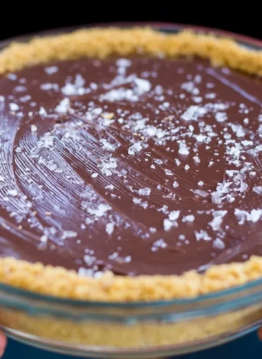 Delicious Salted Bourbon Chocolate Pie with a rich chocolate filling and sea salt