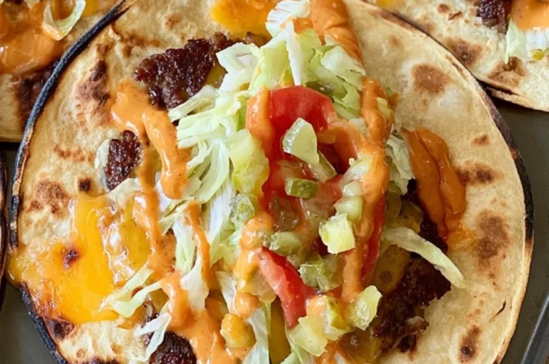 Delicious smash burger tacos served on a plate