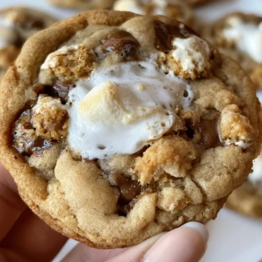 Deliciously gooey S'MORES Cookies with chocolate and marshmallows