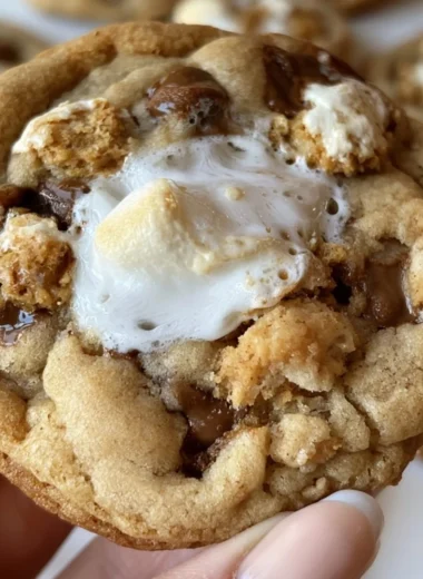 Deliciously gooey S'MORES Cookies with chocolate and marshmallows