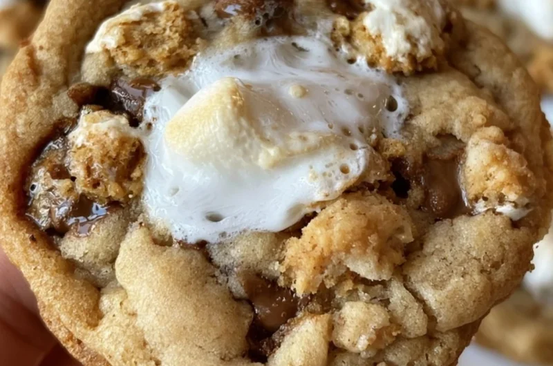 Deliciously gooey S'MORES Cookies with chocolate and marshmallows