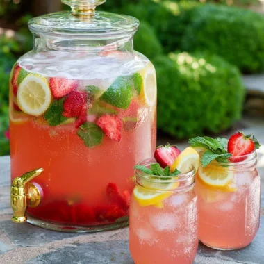 Sparkling Lemonade Punch in a glass with lemon slices and mint leaves