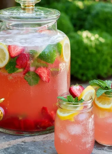 Sparkling Lemonade Punch in a glass with lemon slices and mint leaves