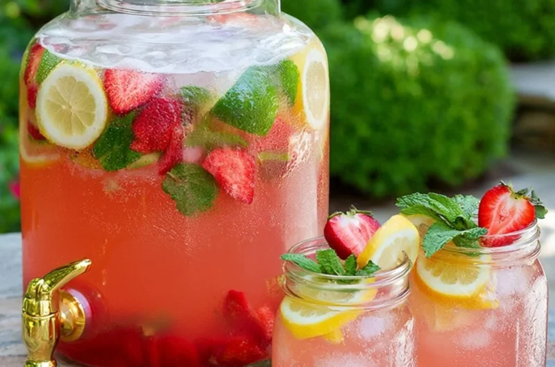 Sparkling Lemonade Punch in a glass with lemon slices and mint leaves