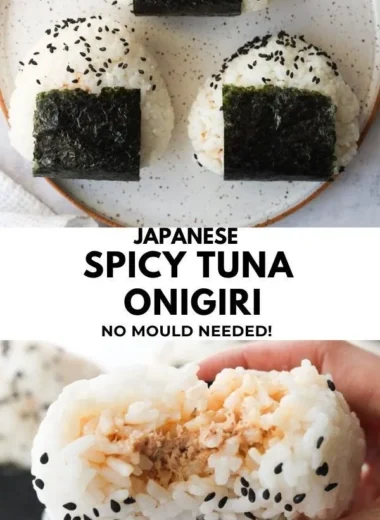 Delicious spicy tuna rice ball with vibrant colors and fresh ingredients