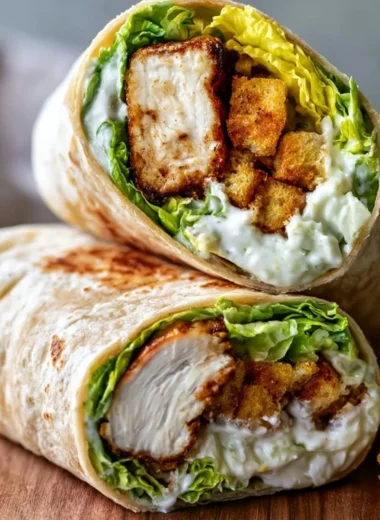 Delicious Chicken Caesar Wraps ready to enjoy, featuring crispy chicken and creamy dressing.