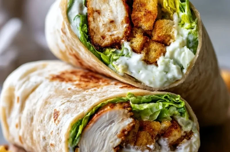Delicious Chicken Caesar Wraps ready to enjoy, featuring crispy chicken and creamy dressing.