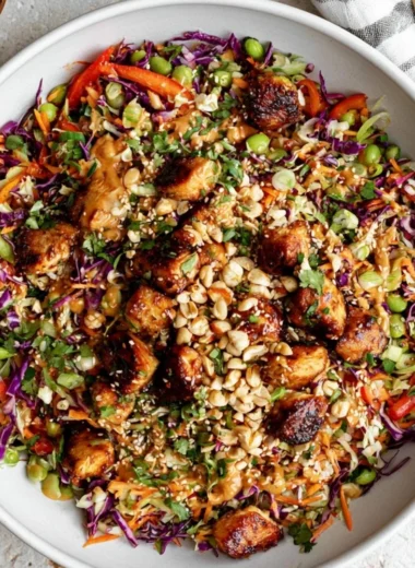 Asian Chicken Crunch Salad with fresh vegetables and flavorful dressing