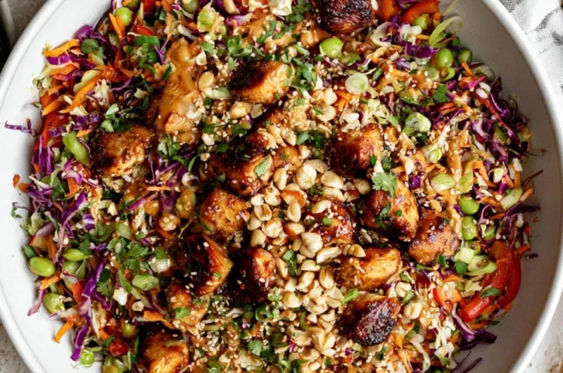 Asian Chicken Crunch Salad with fresh vegetables and crunchy toppings