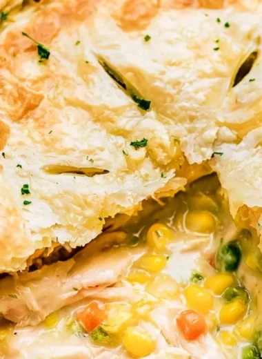 Delicious homemade chicken pot pie fresh out of the oven