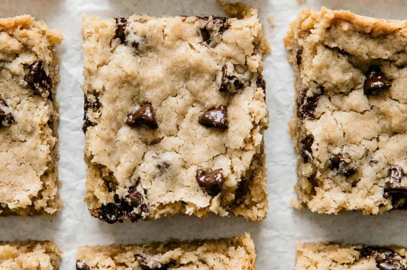 Cozy chocolate chip cookie bars baked to perfection with melted chocolate chips
