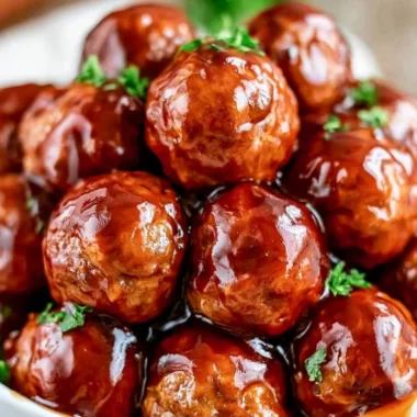 Honey BBQ Crockpot Meatballs served in a bowl with a spoon