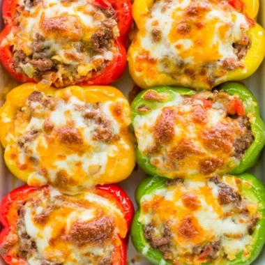 Delicious Keto Stuffed Bell Peppers filled with savory ingredients