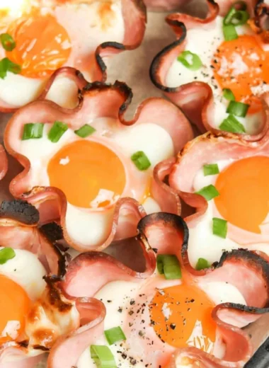 Ham and cheese egg cups baked in muffin tins for breakfast