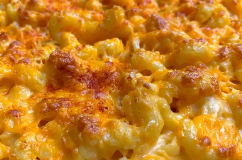 Delicious homemade Traeger smoked mac and cheese topped with breadcrumbs