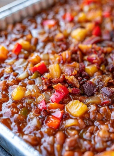 Delicious smoked BBQ beans served in a bowl, perfect for barbecues.