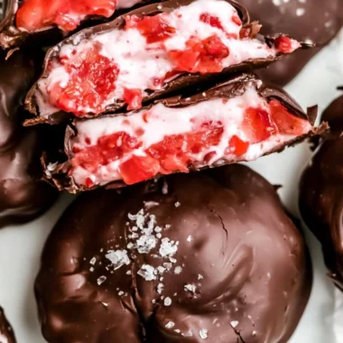 Chocolate Strawberry Frozen Yogurt Bites served in a white bowl