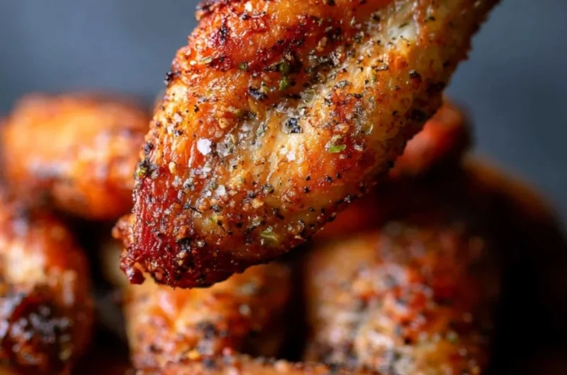 Crispy oven baked chicken wings served with dipping sauce