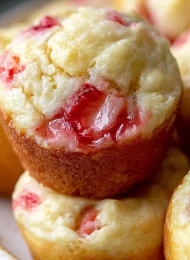 Delicious strawberry Greek yogurt mini muffins displayed on a plate.