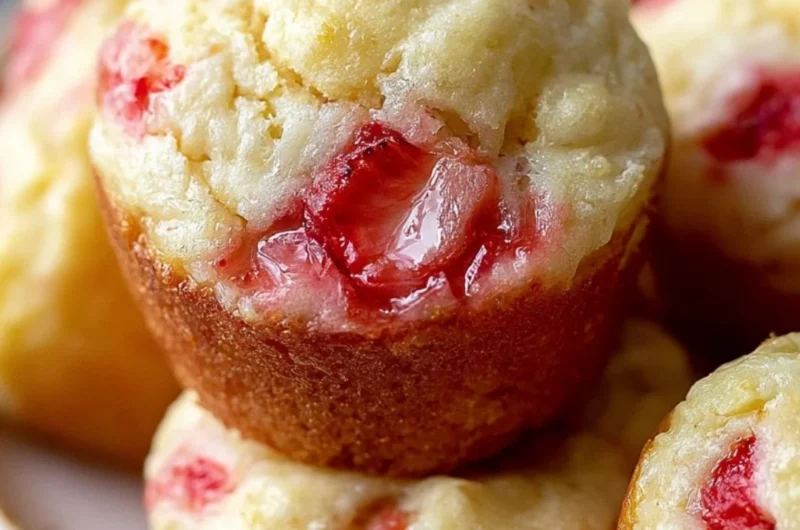Delicious strawberry Greek yogurt mini muffins displayed on a plate.